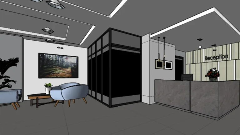 desain sketchup lobby hotel
